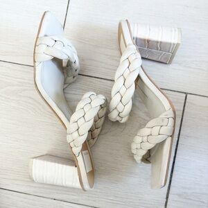 Braided White Block Heel Sandals